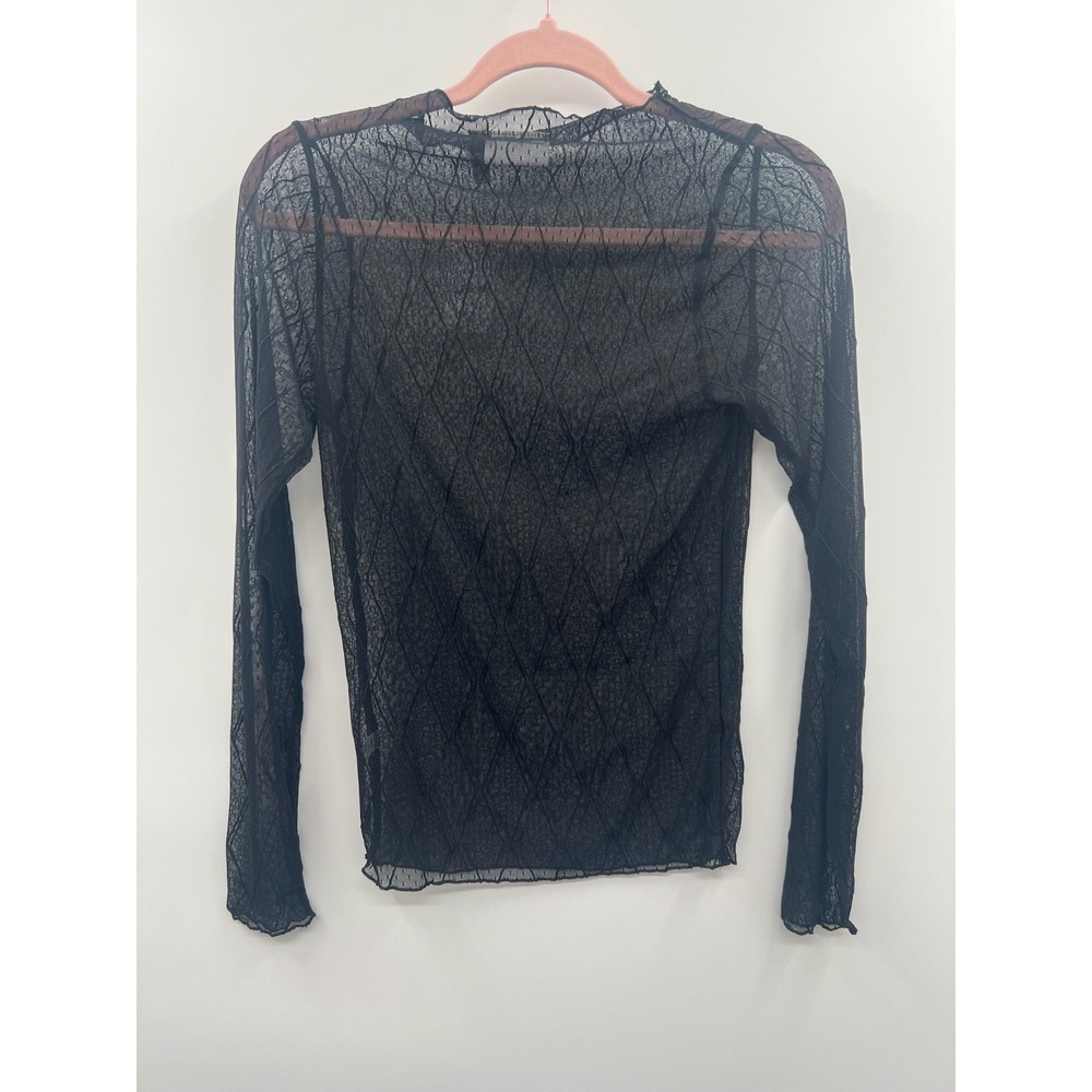 NWT Willow + Root Embroidered‎ Mesh Top Women's Small Black Pullover Long Sleeve